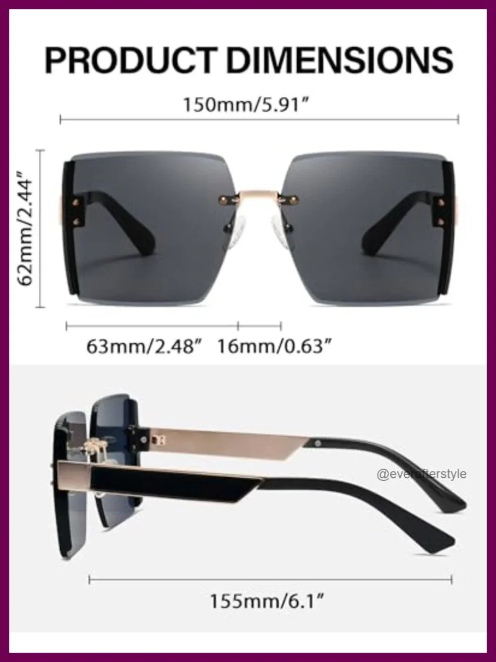 Oversized Rimless Sunglasses for Women UV400 Protection Square Frameless Shades